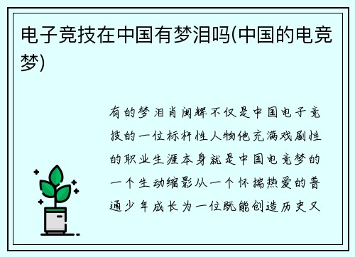 电子竞技在中国有梦泪吗(中国的电竞梦)